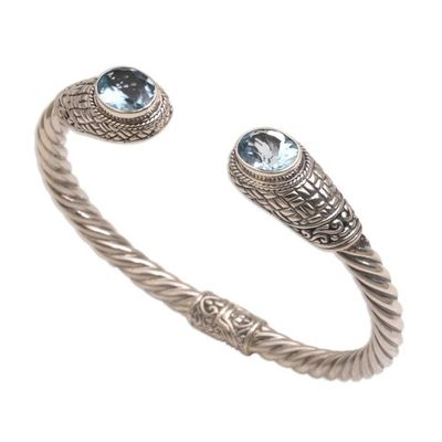 Alternate image for Blue Topaz Woven Motif Cuff Bracelet from Bali Temple Baskets