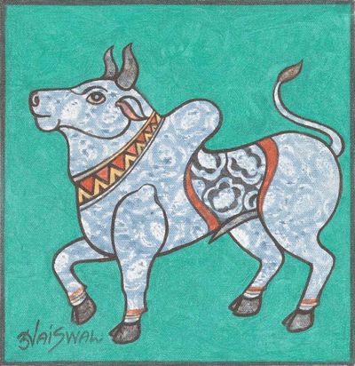 Alternate image for Signed Acrylic Painting with Bull Motif Bull Power