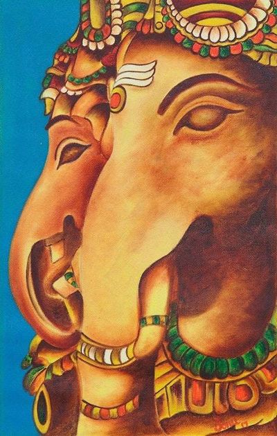 Primary image for Signed Expressionist Painting of Ganesha from India Twin Ganapati