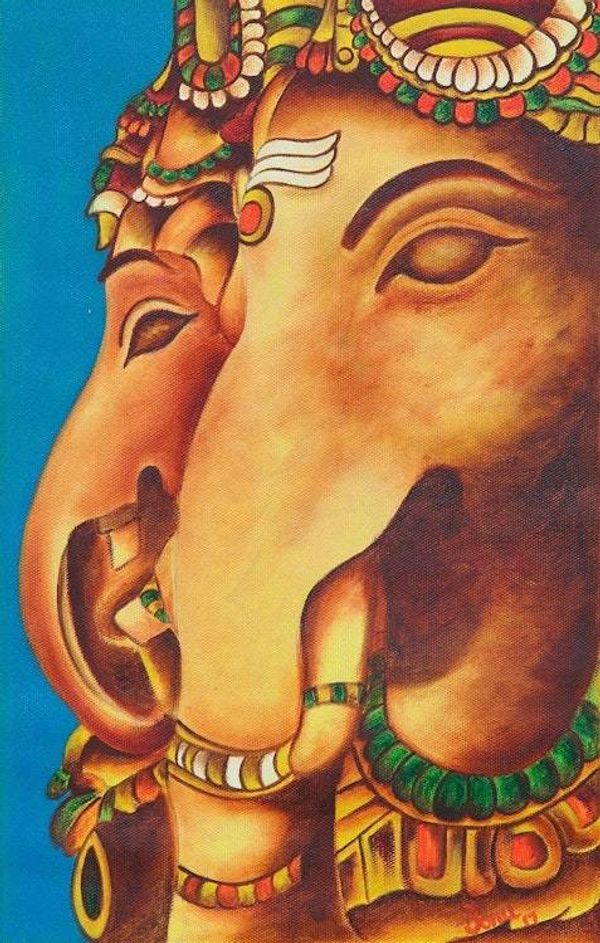Alternate image for Signed Expressionist Painting of Ganesha from India Twin Ganapati
