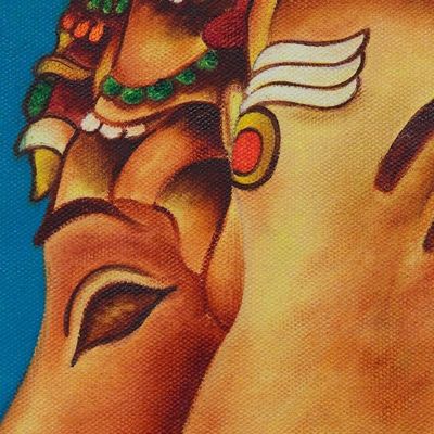 Alternate image for Signed Expressionist Painting of Ganesha from India Twin Ganapati