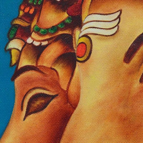Alternate image for Signed Expressionist Painting of Ganesha from India Twin Ganapati