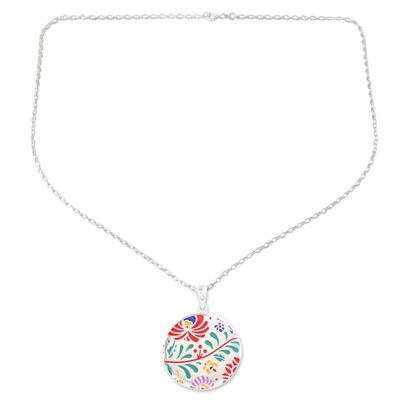 Alternate image for Colorful Floral Sterling Silver Pendant Necklace from India Jaipur Garden