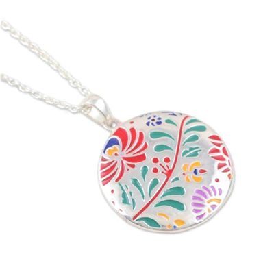 Alternate image for Colorful Floral Sterling Silver Pendant Necklace from India Jaipur Garden