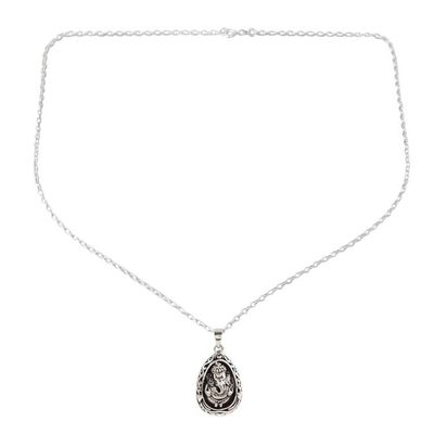 Alternate image for Egg-Shaped Sterling Silver Ganesha Necklace from India Ganesha Egg