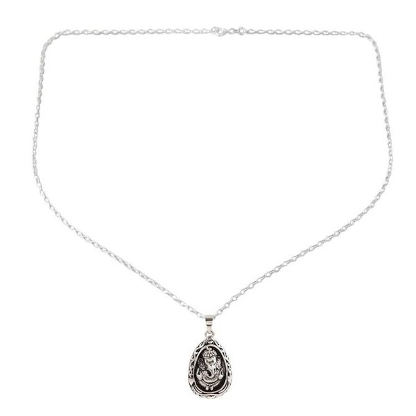 Alternate image for Egg-Shaped Sterling Silver Ganesha Necklace from India Ganesha Egg