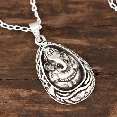 Alternate image for Egg-Shaped Sterling Silver Ganesha Necklace from India Ganesha Egg