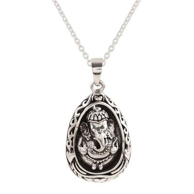 Alternate image for Egg-Shaped Sterling Silver Ganesha Necklace from India Ganesha Egg