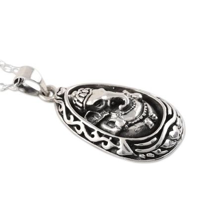 Alternate image for Egg-Shaped Sterling Silver Ganesha Necklace from India Ganesha Egg