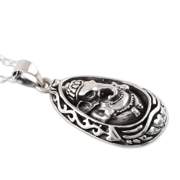 Alternate image for Egg-Shaped Sterling Silver Ganesha Necklace from India Ganesha Egg
