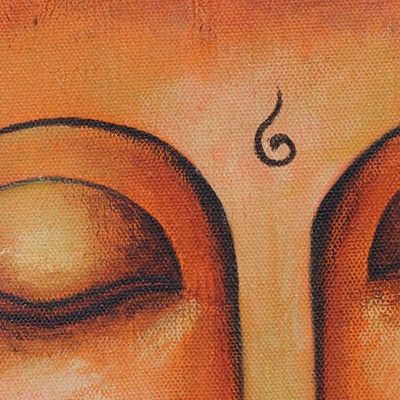 Alternate image for Expressionist Painting of Buddha in Orange from India Buddha At Peace