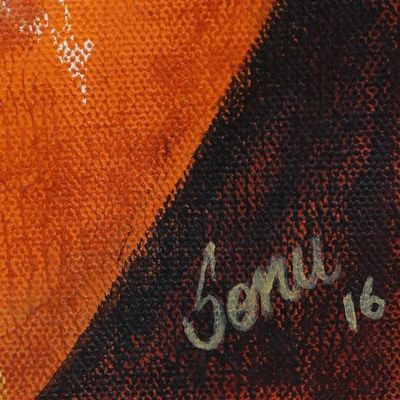 Alternate image for Expressionist Painting of Buddha in Orange from India Buddha At Peace