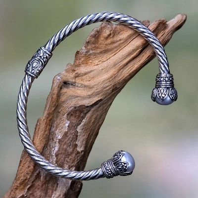 Alternate image for Cultured Pearl and Sterling Silver Cuff Bracelet from Bali Cotton Boll