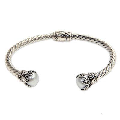 Alternate image for Cultured Pearl and Sterling Silver Cuff Bracelet from Bali Cotton Boll