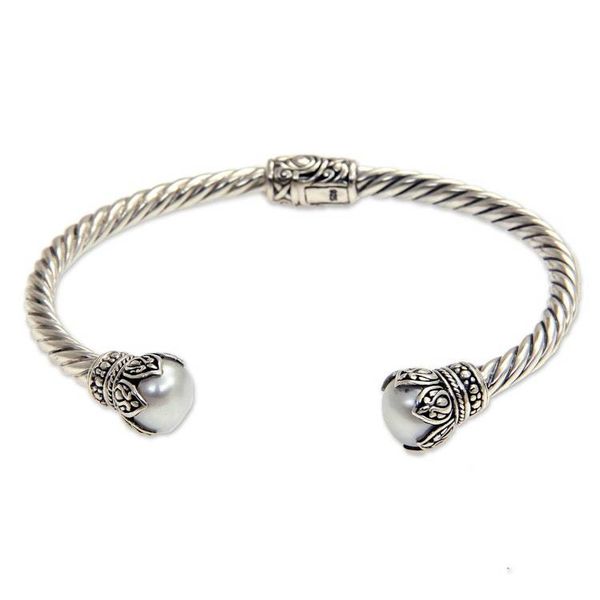 Alternate image for Cultured Pearl and Sterling Silver Cuff Bracelet from Bali Cotton Boll