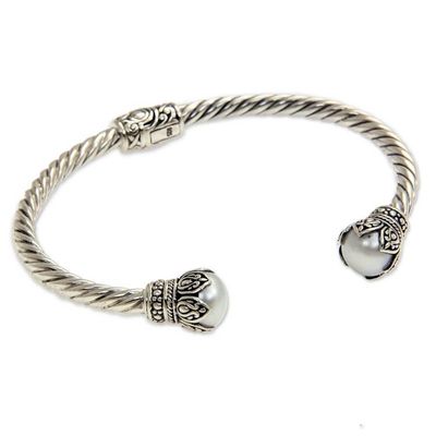 Alternate image for Cultured Pearl and Sterling Silver Cuff Bracelet from Bali Cotton Boll