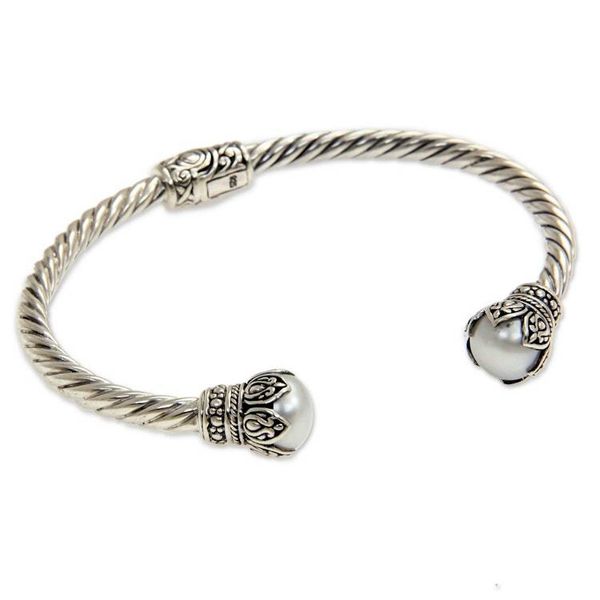 Alternate image for Cultured Pearl and Sterling Silver Cuff Bracelet from Bali Cotton Boll