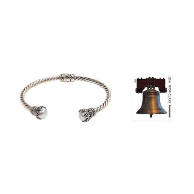 Alternate image for Cultured Pearl and Sterling Silver Cuff Bracelet from Bali Cotton Boll