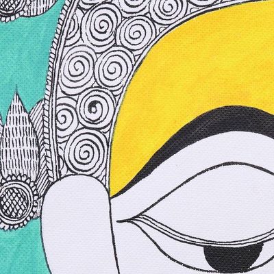 Alternate image for Signed Madhubani Painting of Buddha from India Buddha at Peace