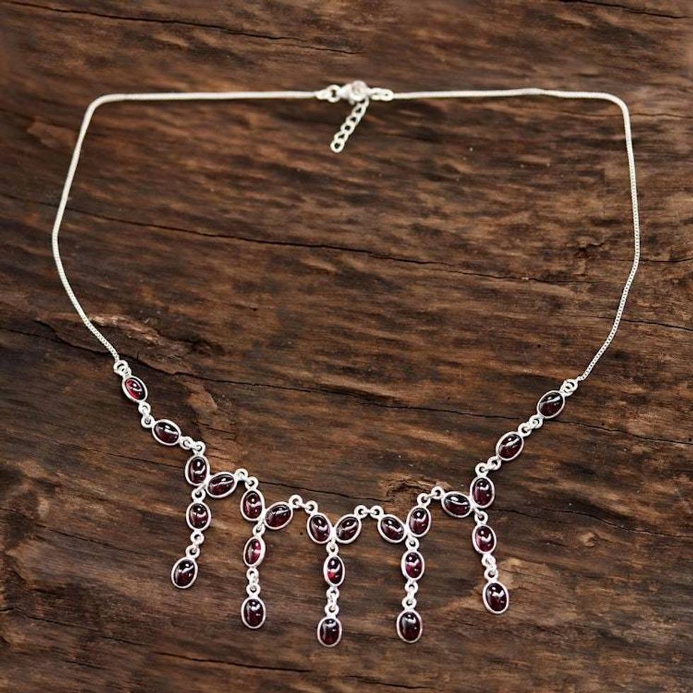 Natural Garnet Waterfall Necklace from India 'Luxurious Luster'