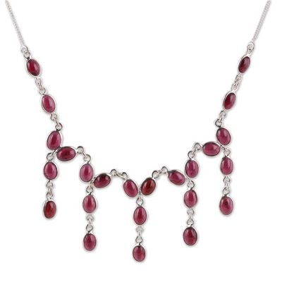 Alternate image for Natural Garnet Waterfall Necklace from India Luxurious Luster