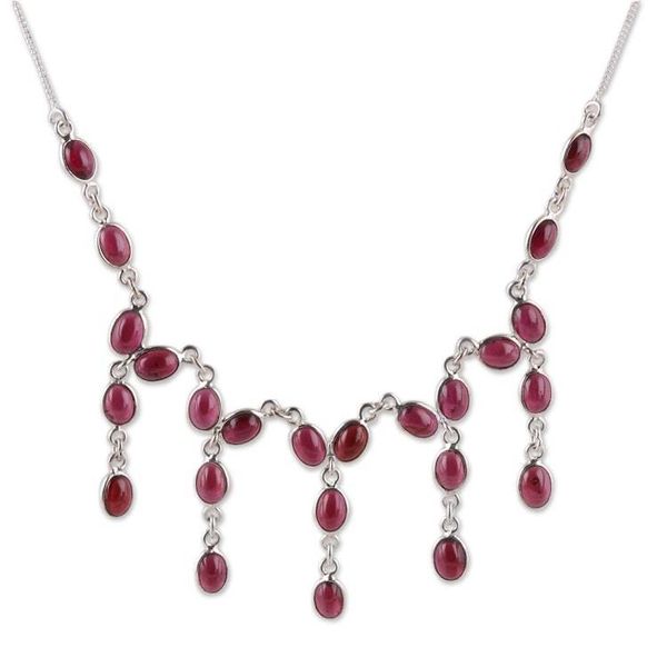 Alternate image for Natural Garnet Waterfall Necklace from India Luxurious Luster