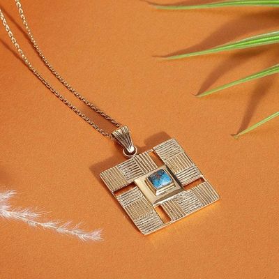 Primary image for Traditional Geometric Recon Turquoise Brass Pendant Necklace Paths to Serenity