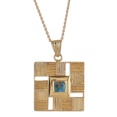 Alternate image for Traditional Geometric Recon Turquoise Brass Pendant Necklace Paths to Serenity