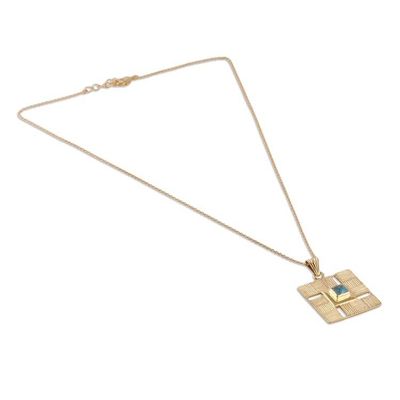 Alternate image for Traditional Geometric Recon Turquoise Brass Pendant Necklace Paths to Serenity