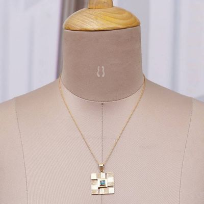 Alternate image for Traditional Geometric Recon Turquoise Brass Pendant Necklace Paths to Serenity