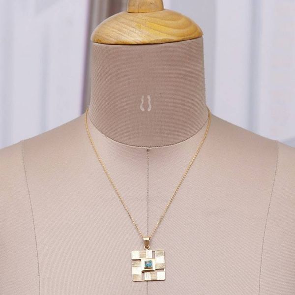 Alternate image for Traditional Geometric Recon Turquoise Brass Pendant Necklace Paths to Serenity