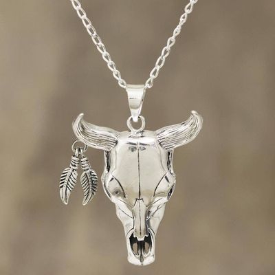 Primary image for Sterling Silver Bull Skull Necklace from India Mighty Bull