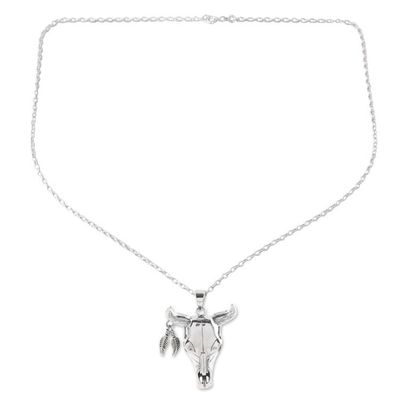 Alternate image for Sterling Silver Bull Skull Necklace from India Mighty Bull