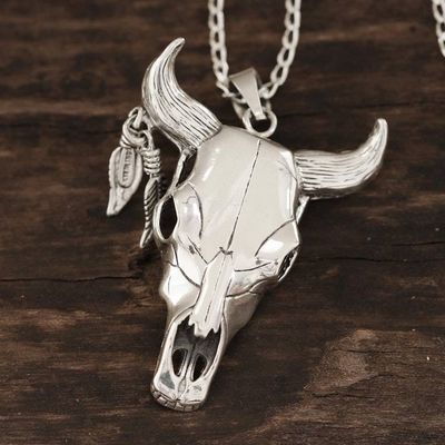 Alternate image for Sterling Silver Bull Skull Necklace from India Mighty Bull