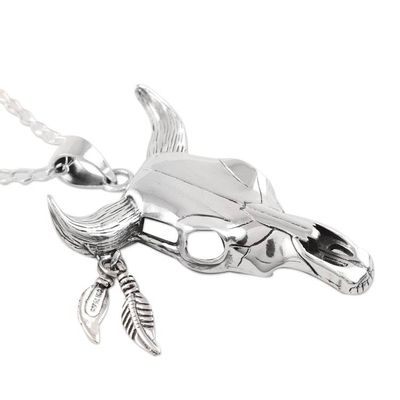 Alternate image for Sterling Silver Bull Skull Necklace from India Mighty Bull