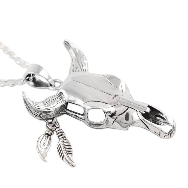 Alternate image for Sterling Silver Bull Skull Necklace from India Mighty Bull