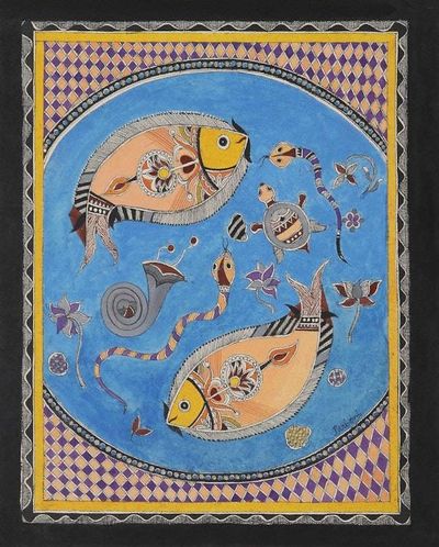 Primary image for Underwater Madhubani Painting on Handmade Paper Underwater Beauty