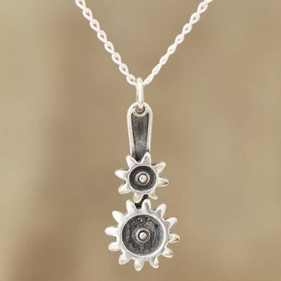 Primary image for Sterling Silver Gear Pendant Necklace from India Interlocked Gears