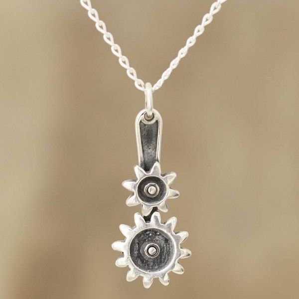 Alternate image for Sterling Silver Gear Pendant Necklace from India Interlocked Gears