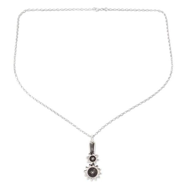 Alternate image for Sterling Silver Gear Pendant Necklace from India Interlocked Gears