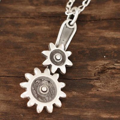 Alternate image for Sterling Silver Gear Pendant Necklace from India Interlocked Gears