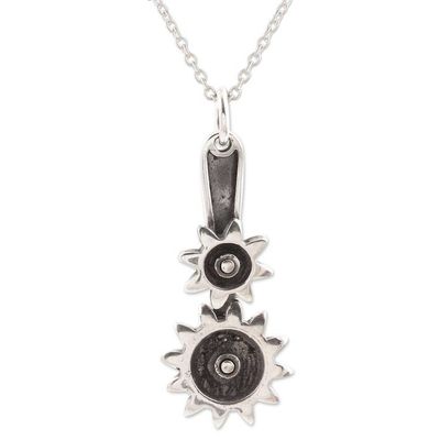 Alternate image for Sterling Silver Gear Pendant Necklace from India Interlocked Gears