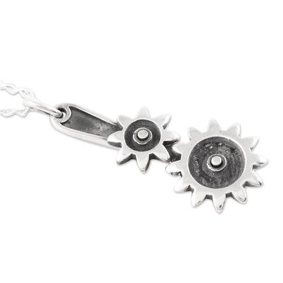 Alternate image for Sterling Silver Gear Pendant Necklace from India Interlocked Gears
