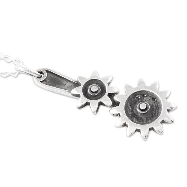 Alternate image for Sterling Silver Gear Pendant Necklace from India Interlocked Gears