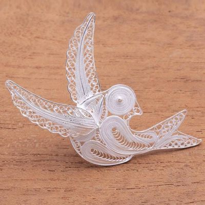 Primary image for Sterling Silver Filigree Bird Brooch from Java Intricate Bird