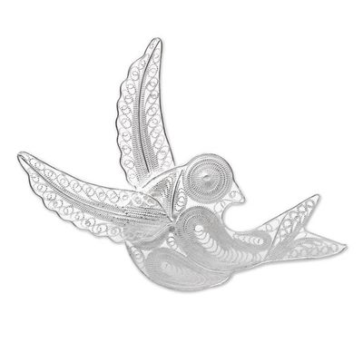 Alternate image for Sterling Silver Filigree Bird Brooch from Java Intricate Bird