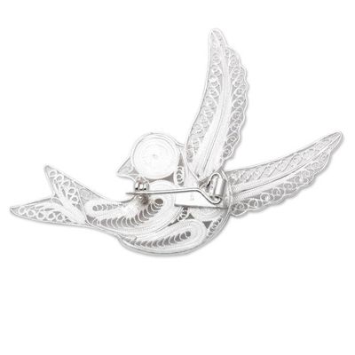 Alternate image for Sterling Silver Filigree Bird Brooch from Java Intricate Bird