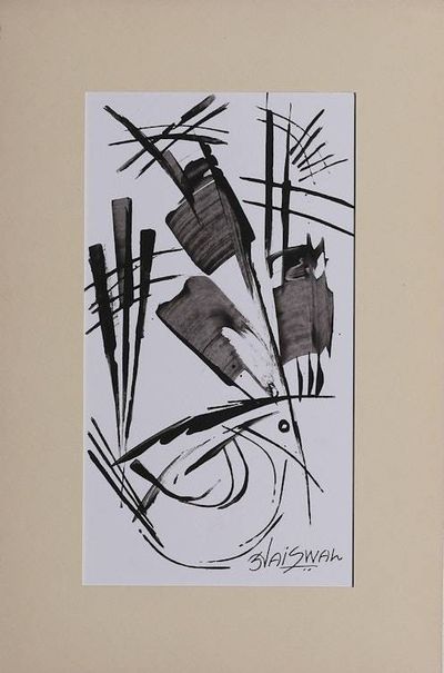 Alternate image for Abstract Black and White Mixed Media Painting from India Silent Sojourn