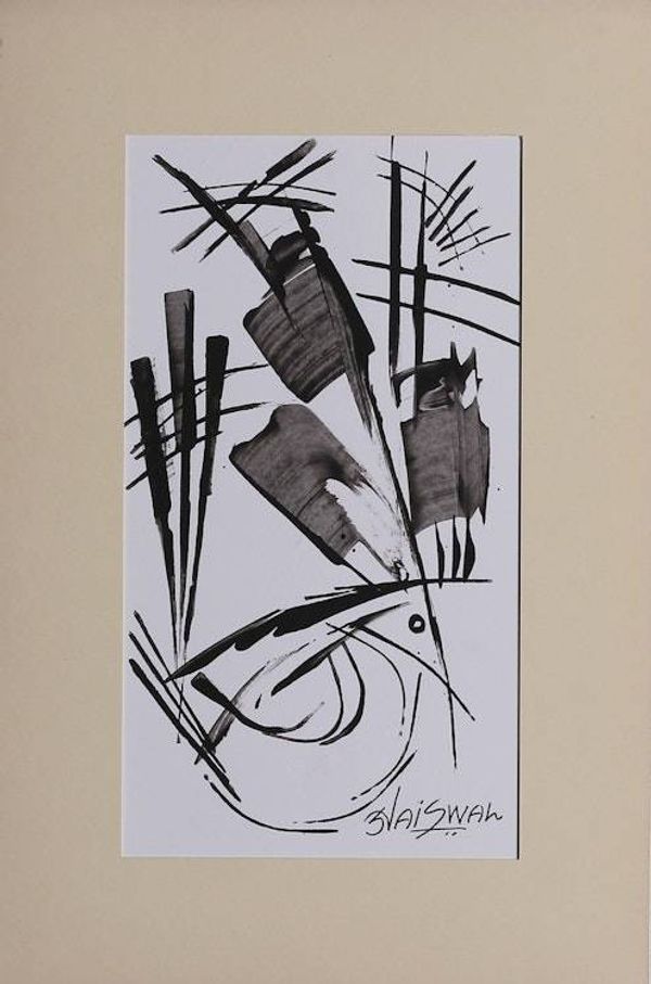 Alternate image for Abstract Black and White Mixed Media Painting from India Silent Sojourn