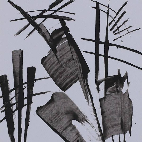 Alternate image for Abstract Black and White Mixed Media Painting from India Silent Sojourn